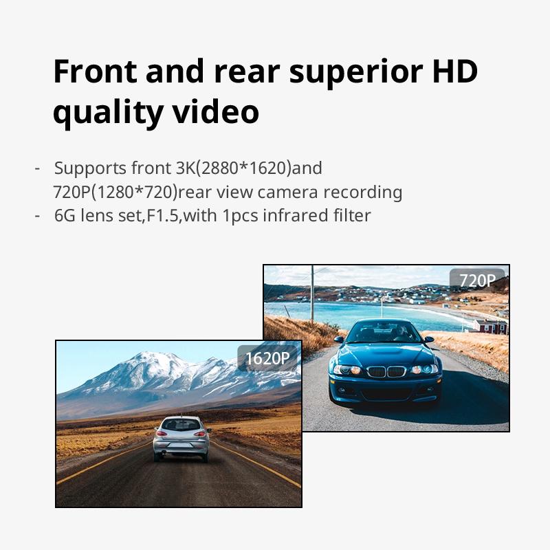 360 G500H 3K Dual Lens (Front: 2880P / Rear: 720P) Dash Camera