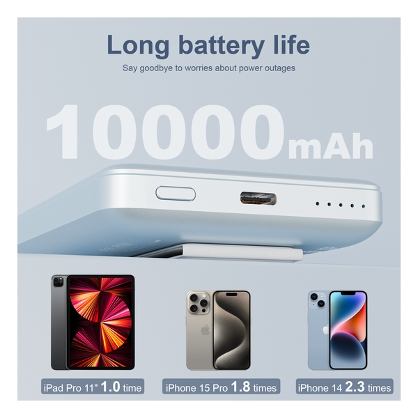 Mezone Magnetic Wireless Quick Charging Power Bank,10000mAh - Light Blue