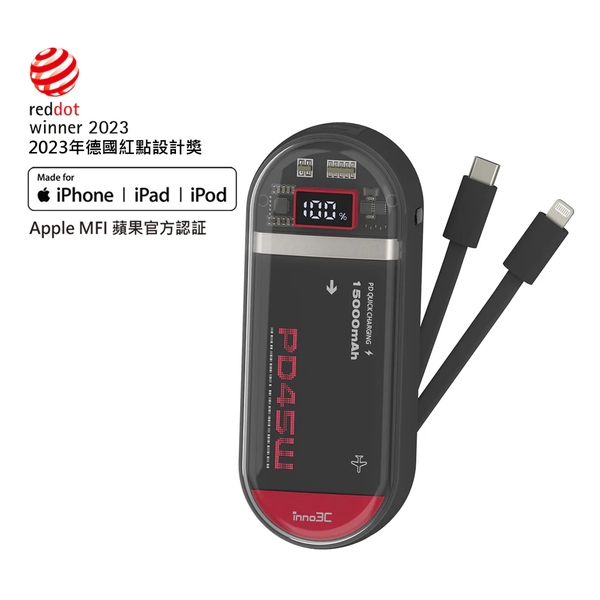 inno3C i-PB15 45W Fast Charging Power Bank with Build-in Cables 15000mAh