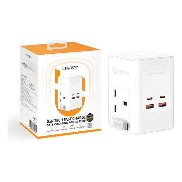 美國USATISFY GaN Master65W氮化鎵全快充7口智控安規伸縮充電線收納迷你拖板