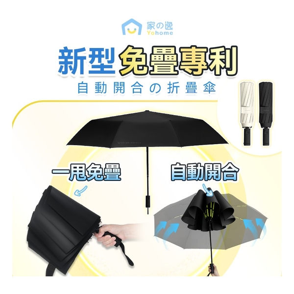 日本Yohome 單手智助自動開合防回彈一甩免疊防滴水抗風快收捷便晴雨傘 x 2 (黑色+米色)