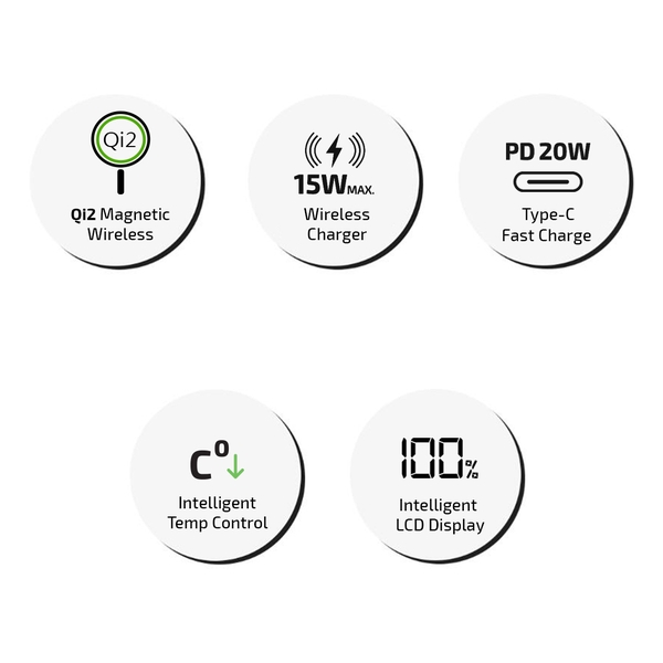 inno3C M0 OLED Qi2 Ultra Slim Magnetic Wireless Power Bank 5000mAh [CCC 3C Cert.] (Black)