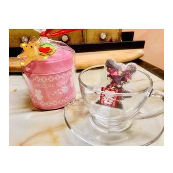 Tokunaga Coffee Bear Cub Tea Jar (Pink) - Rose, Heart Candy 2g x 5 packets