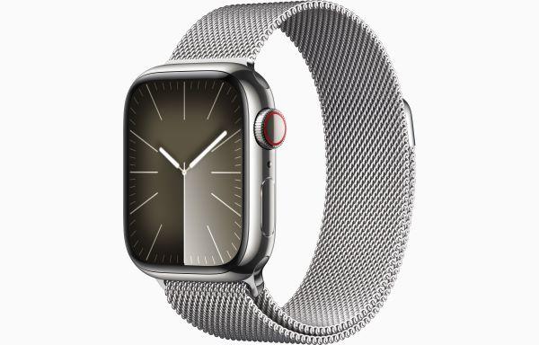 Apple Watch Series 9 GPS + Cellular 45mm Silver Stainless Steel Case with Silver Milanese Loop