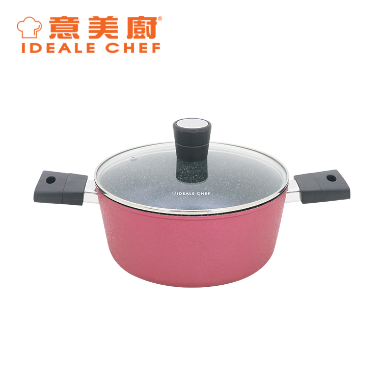 IDEALE CHEF FORGED ALUM NON-STICK ROUGHT EFFECT 24X10.6CM CASSEROLE W/LID (ICE RED)