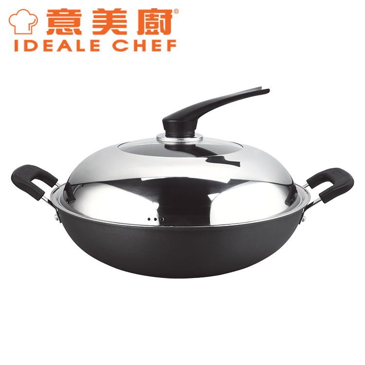 IDEALE CHEF HARD-ANODIZED 36CM FLAT BOTTOM WOK W/LID