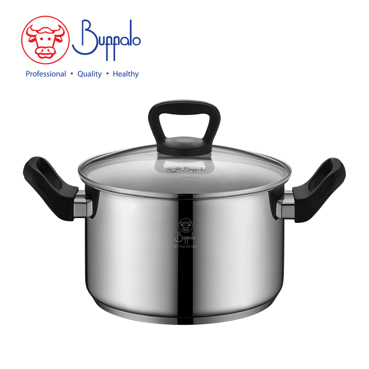 BUFFALO PREMIUM COOK I S/ST CAPSULED BOTTOM STOCKPOT WITH GLASS LID (22X13.5CM/4.6L)(0.6MM)