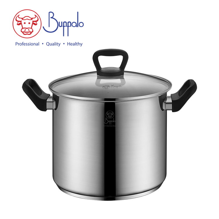 BUFFALO PREMIUM COOK I S/ST CAPSULED BOTTOM HIGH STOCKPOT WITH GLASS LID (24X17CM/7.0L)(0.6MM)