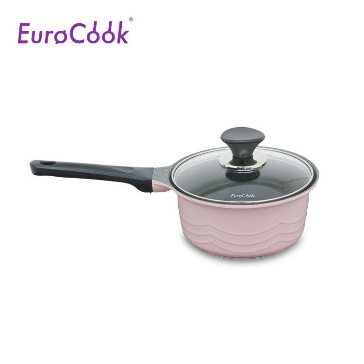 EURO COOK KOREA DIE-CAST GREY MARBLING NON-STICK 18X8.4CM/1.8L SAUCEPAN W/GLASS LID (PINK)