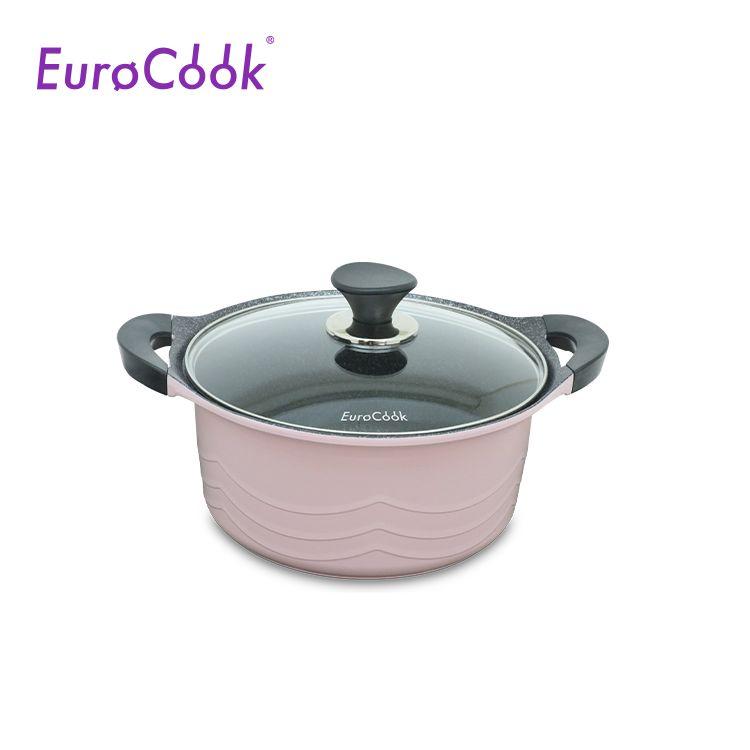 EURO COOK KOREA DIE-CAST GREY MARBLING NON-STICK 20X8.8CM/2.3L STOCKPOT W/GLASS LID (PINK)