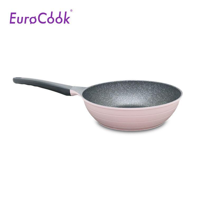 EURO COOK KOREA DIE-CAST GREY MARBLING NON-STICK 28X7.8CM DEEP FRYPAN (PINK)