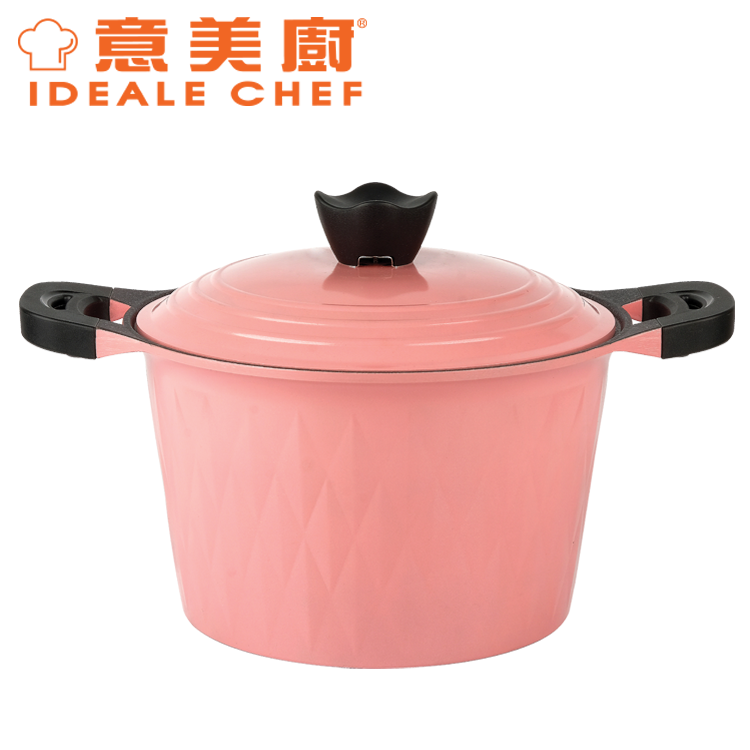 IDEALE CHEF KOREA CRYSTAL DIE-CAST MARBLING NON-STICK 26X16.4CM/7.4L HIGH STOCKPOT W/ALUM LID (PINK)