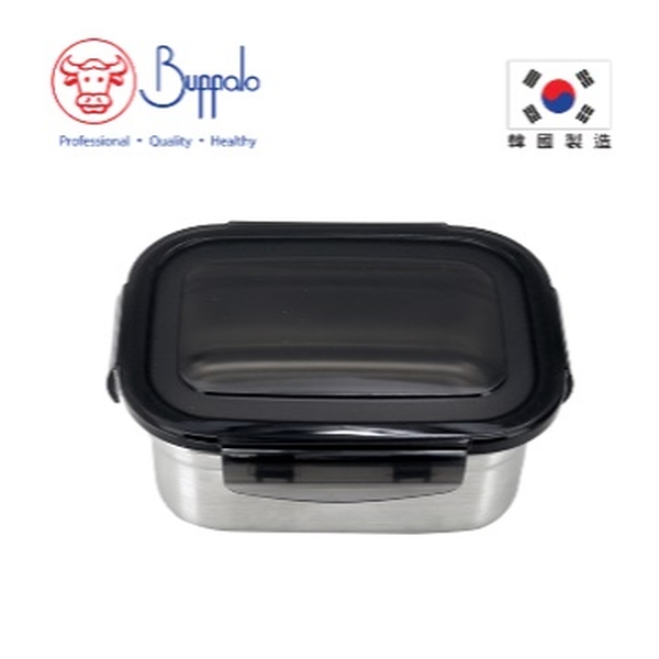 BUFFALO KOREA SUS304 RECTANGLE AIRTIGHT FOOD CONTAINER 450ML (MICROWAVE SAFE)