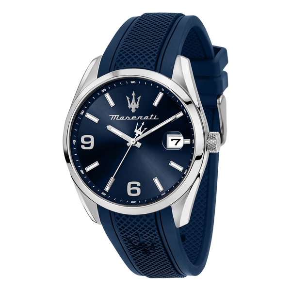 Maserati CAPSULE 43 mm ss case 3H date mvt blue dial blue silicone strap R8851151011