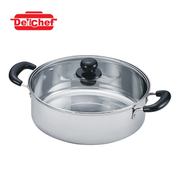DELICHEF 26X10.2CM/4.5L 不銹鋼雙耳鍋連玻璃蓋 DC10326C