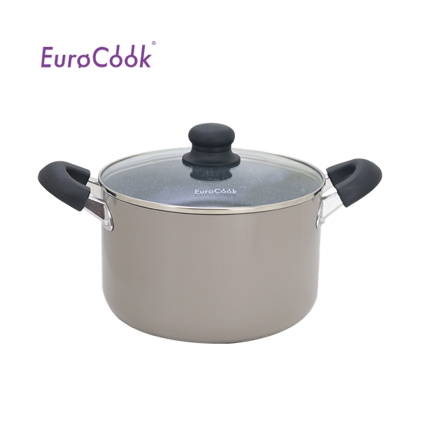 EURO COOK FINE I MARBLING NON-STICK STOCKPOT W/GLASS LID (DARK GREY)