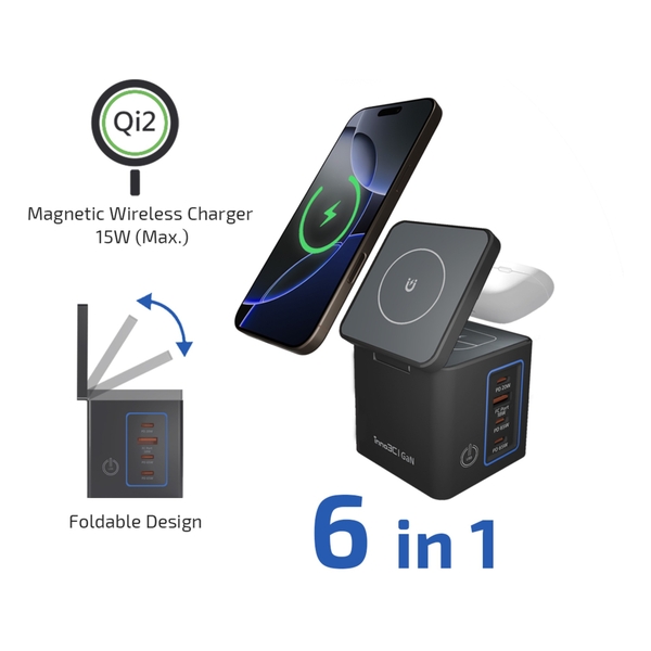 inno3C Qi2 + GaN 6合1磁吸無線快速充電座105W i-105WS