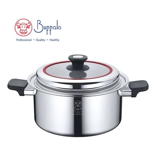 BUFFALO - CLASSIC 316 Stainless Steel 5-Ply Stockpot with Glassy Lid 26cm / 6.7L
