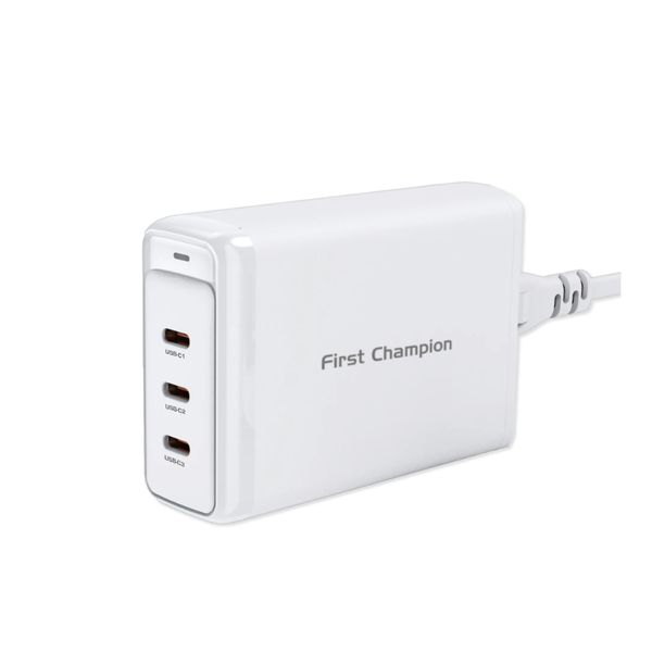 First Champion GaN Desktop Charger - 140W - UPC140PD3C, USB-C x 3, UK Plug