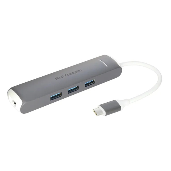 First Champion USB 3.1 Type-C Hub - 6 in 1 Hubs with Giga Lan - Grey FC-TCH-6C3U3HLAN