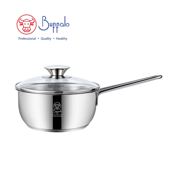 BUFFALO - PRO COOK II 304 Stainless Steel Encapsulated Bottom Saucepan with Glass Lid 16cm / 1.2L
