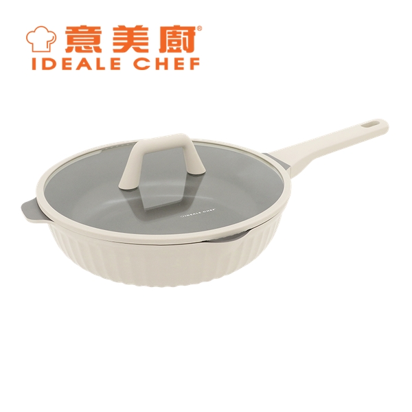 IDEALE CHEF - CANDY II Die Casting Ceramic Non-Stick Aluminium Deep Frypan w/ Glass Lid 28 x 7cm / 3.2L