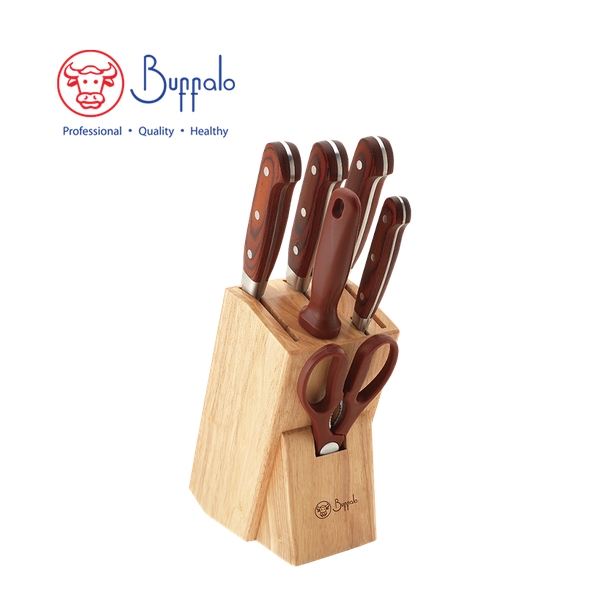 BUFFALO - S/ST 7-Pc Knives Set: Chopper, Chef, Santoku, Utility Knife, Sharpening Steel, Scissor, Knife Block