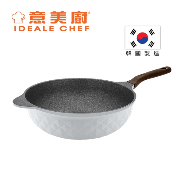 IDEALE CHEF - Korea CRYSTAL II Die-Cast Aluminium Titanium Coated Non-Stick Fry Wok 32cm - Light Gray (IC17632W)