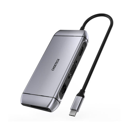 CHOETECH 9-In-1 USB-C Multiport RJ45/VGA/HDMI/TF/SD/USB3.0/PD Adapter