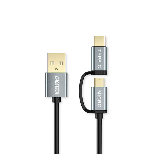 CHOETECH 2-in-1 USB to Micro USB + USB-C Cable 1.2m