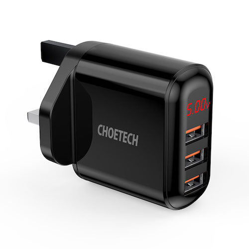 CHOETECH 3 Port USB Wall Charger with Digital Display