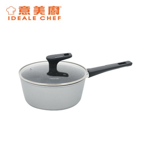 [138F0075] IDEALE CHEF FORGED ALUM NON-STICK ROUGH EFFECT 20X8.6CM SAUCEPAN W/LID (ICE SILVER)