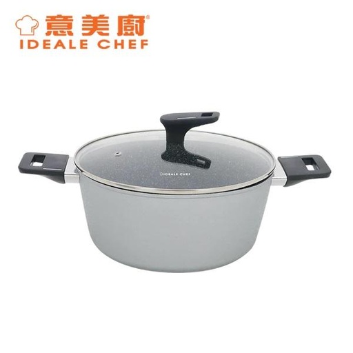 [138F0079] IDEALE CHEF FORGED ALUM NON-STICK ROUGH EFFECT 28X12.5CM CASSEROLE W/LID (ICE SILVER)