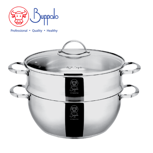[146F0936] BUFFALO PRO COOK S/ST FUNCTIONAL POT WITH GLASS LID (28X12CM/6L) 34328S