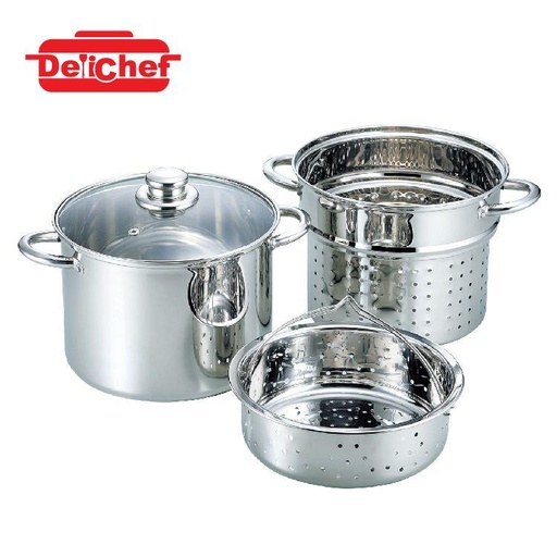 [138F0200] DELICHEF STOCKPOT WITH PASTA INSERT AND STEAMER BASKET (22X16.2CM/5.5L)