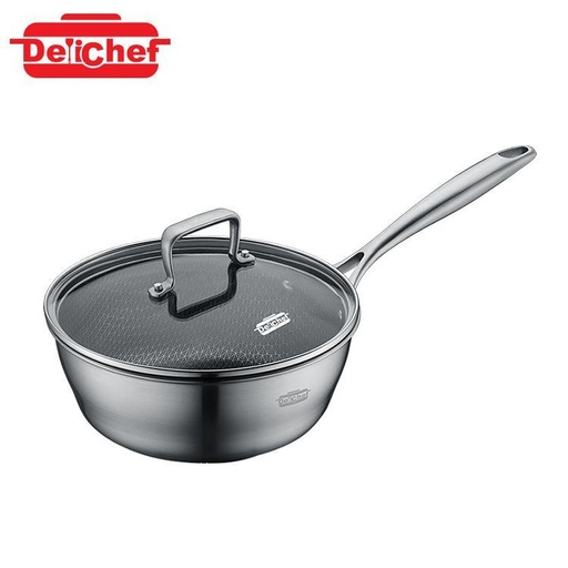 [138F0202] DELICHEF WAVE 3-PLY SUS304 22.5X6.8CM SAUTEPAN W/GLASS LID (3.0MM)