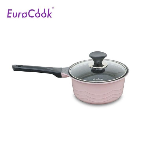 [138F0208] EURO COOK KOREA DIE-CAST GREY MARBLING NON-STICK 18X8.4CM/1.8L SAUCEPAN W/GLASS LID (PINK)