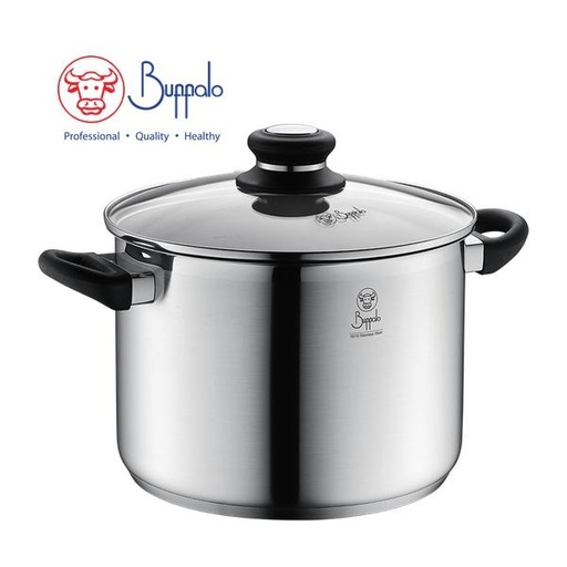 [138F0025] BUFFALO SIMPLE COOK S/ST HIGH STOCKPOT W/GLASS LID (24X17CM/7.0L)(0.7MM)