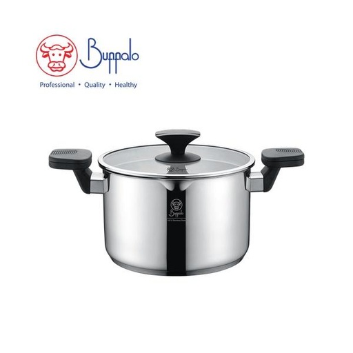 [138F0028] BUFFALO WISE COOK S/ST STOCKPOT W/ SPOUT W/GLASS LID (22X14CM/4.3L)(0.6MM)