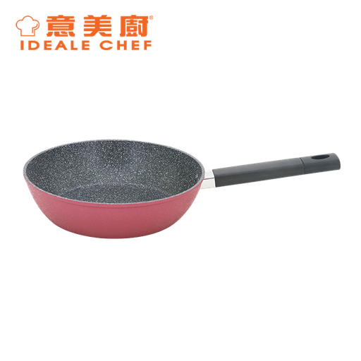 [138F0069] IDEALE CHEF FORGED ALUM NON-STICK ROUGH EFFECT 24X6.5CM DEEP FRYPAN (ICE RED)