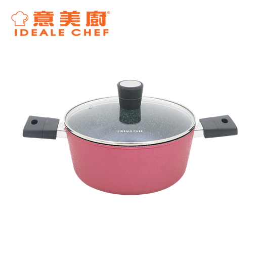 [138F0071] IDEALE CHEF FORGED ALUM NON-STICK ROUGH EFFECT 28X12.5CM CASSEROLE W/LID (ICE RED)