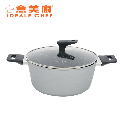 [138F0078] IDEALE CHEF FORGED ALUM NON-STICK ROUGH EFFECT 26X11.5CM CASSEROLE W/LID (ICE SILVER)