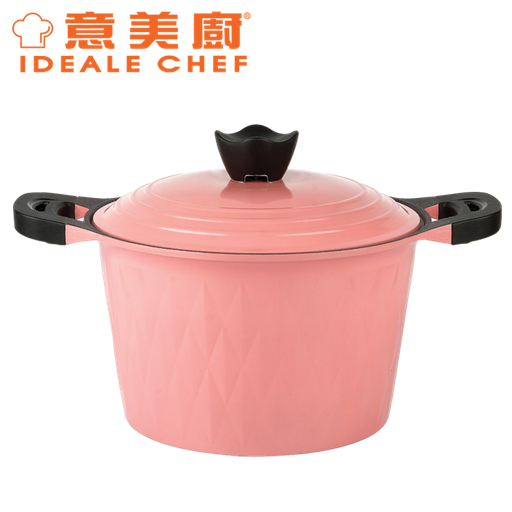 [138F0099] IDEALE CHEF KOREA CRYSTAL DIE-CAST MARBLING NON-STICK 26X16.4CM/7.4L HIGH STOCKPOT W/ALUM LID (PINK)