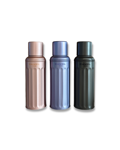 Camel - 450ml Glass Vacuum Flask with Metallic Color Plated Stainless Steel Outer Shell and Cap - Signature Series