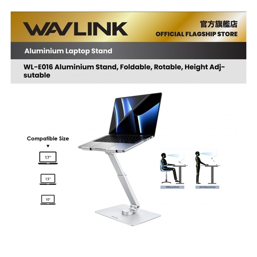 [116F0235] WAVLINK - Wavlink Aluminium Laptop Stand / For Desk Ergonomic Laptop Holder with 360° Swivel