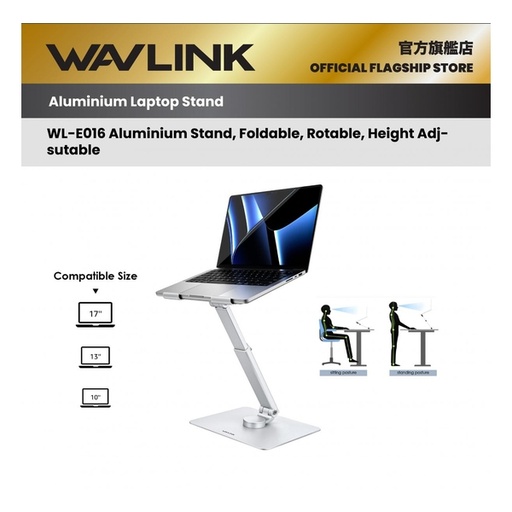[141F0106] WAVLINK - Wavlink Aluminium Laptop Stand / For Desk Ergonomic Laptop Holder with 360° Swivel WL-E016