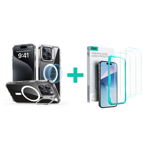 [124F0163] ESR Classic Hybrid with Stash Stand+Protector Set iPhone 16 Pro Max - Clear