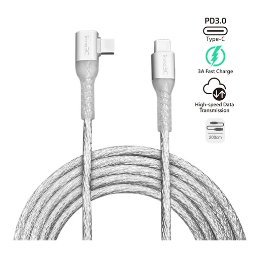 inno3C Type-C to Type-C 60W L型透明快速充電線2M i-60C-20