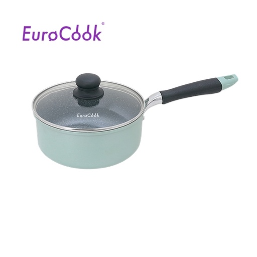 [138F0292] EuroCook - FINE II Marbling Non-Stick Saucepan w/ Glass Lid 18cm / 2L - Aqua Blue EC22318P
