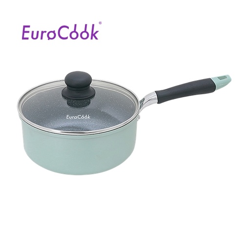 [138F0293] EuroCook - FINE II Marbling Non-Stick Saucepan w/ Glass Lid 20cm / 2.8L - Aqua Blue EC22320P